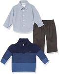 Calvin Klein Boys' 3-Piece Sweater, Dress Shirt, and Pants Set, Blue Block, 3T