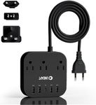 European Plug Adapter, Unidapt US to UK Europe Power Strip for EU/UK/US with USB C and 4 USB Ports, 3 AC Outlets, Wall Mountable, 5ft Extension Cord, for Travel Cruise Ship Home (Black)