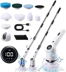 Acemall Electric Cleaning Brush, 9 in 1 Spin Scrubber Cordless with 8 Drill Brush Heads, 152 cm Adjustable Handle, 3 Speeds for Bathroom, Bathtub, Kitchen, Floor, Grooves