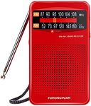 FUHONGYUAN AM FM Pocket Radio, Compact Portable Transistor Radios - Best Reception, Loud Speaker, Earphone Jack, Long Lasting, 2 AA Battery Operated (Red)