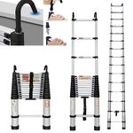 4.4M/14.4FT Aluminum Telescoping Ladders With Hooks Multi-Purpose Heavy Duty Extension Ladder, Non-Slip Telescope Portable Roof Ladder for RV or Home, Outdoor, EN131 Standards, 330lb/150kg Max Load