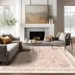 Phantoscope Vintage Collection Area Rug 6'x9' for Living Room - Washable Rug Large Boho Carpet Non-Slip for Bedroom Dining Room, Indoor Low-Pile Neutral Distressed Accent Rug, Soft Pink/Beige