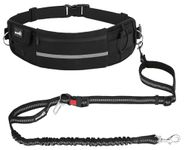 pecute Hands-Free Dog Running Leads, Adjustable Dog Walking Belt with Pockets & Poo Bag Holder, Durable 2 Handles & Reflective Jogging Bungee Lead for Small to Medium Dogs, Black-M