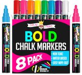 Liquid Chalk Markers for Blackboards - Bold Color Dry Erase Marker Pens - Chalk Markers for Chalkboards Signs, Windows, Blackboard, Glass - 6mm Reversible Tip (8 Pack) - 24 Chalkboard Labels Included