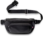 Kibou Vegan Premium Leather Fanny Pack Diaper Bag With Detachable Compact Changing Pad & Baby Wipes Storage - Wear as Belt Bag, on Waist, or Crossbody (Black)