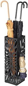 SONGMICS Umbrella Stand, Umbrella Holder for Entryway, Steel Square Umbrella Rack Organizer Freestanding, for Canes Walking Sticks, with a Detachable Drip Tray, 4 Hooks, Black ULUC48B