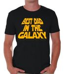 DELRAY SHIRTS Dads T-Shirt - The Best Dad in The Galaxy - Ringspun Cotton T-Shirts, Black, Large