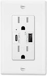 Greencycle Type C USB Charger, 15-Amp Type A Tamper Resistant Outlet Compatible with Apple Devices, Samsung Devices, Google Devices and More, UL Listed, Not for Laptops, 1 Pack