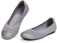 Frank Mully Women's Ballet Flats Round Toe Walking Flats Slip On Work Shoes Knitted Flats Shoes for Woman Soft Lightweight, 6045grey, 8.5