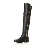 Ajvani Womens Ladies high Over The Knee Stretch Pull on Low Heel Boots, Black Matte Gold Zip, 6 UK