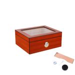 Fenduoer Cigar Humidor, Humidor Cigar box for 30-50 Cigars, Glass-Top Mahogany wood Cigar Case with Humidifier, Hygrometer, Divider, Cigar Accessories