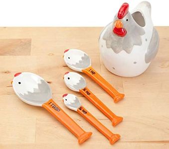 Bits and Pieces - Ceramic Chicken Measuring Spoons - Whimsical, and Practical Chicken Figurine with 4 Measuring Spoons - Adds Quirky Charm to Your Kitchen.