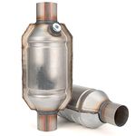 FOMIUZY 2.25 Inch 2.25" Inlet/Outlet Catalytic Converter Universal High Flow Front Cat Convertor Direct-Fit with O2 Port & Heat Shield(EPA Compliant)