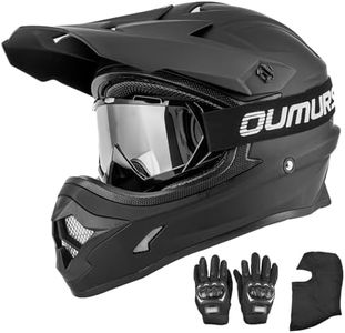 OUMURS Adult ATV Dirt Bike Helmet with Goggles Gloves & Mask Adjustable Sun Visor Motorcycle Adult Helmet Off-Road Motocross Downhill Moped MX for Unisex-Adult-Matte Black, L