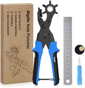 Diyife Professional Leather Hole Puncher, Full Set Punch Tool Kits for Belt, Watch Band, Shoe, Crafting, Handbag Straps, Fabric, with Extra Punch Plates and Ruler, Multi Hole Sizes Make - Blue