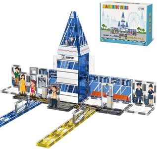AFUNX Magnetic Tiles, Airport Theme Building Blocks Set, Magnet Building Blocks and STEM Preschool Educational Toys for Kids Toddlers Ages 3-5 5-7 8-10