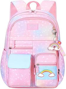 School Backpack for Girls, Lightweight Waterproof Cute Rainbow School Bookbag for Teen Kids Students Elementary (Rainbow Pink)