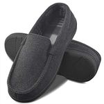 DL Men's Memory Foam Moccasin Slippers Breathable Moccasin Slippers Micro Wool House Shoes Anti-Slip Sole Indoor Outdoor, Grey, 12