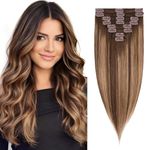 Elailite Hair Extensions Clip in Real Hair Remy Human Hair 8 Pcs Invisible Thin Weft - Balayage Ombre #4/4P27 Midium Brown/Dark Blonde - 8 Inch (44 g)