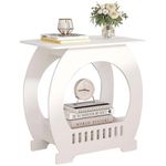 White Bedside Table, Small End Table with Storage Shelf Basket, Side Table Small Spaces, Slim Coffee Tables, White Nightstand, Sofa Table for Living Room, Bedroom, Bathroom, Balcony 36 x 24 x 40cm