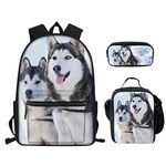 Aoopistc 3PCS Set Children Girl Boy School Backpack Big Shoulder Bag with Lunchbox Pencilcase, husky dog, One_Size, Laptop