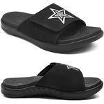 KuaiLu Mens Slides Soft Cushion Sport Sandals with Plantar Fasciitis Arch Support Adjustable Open Toe Summer Slippers Slip on Indoor Outdoor, Black Size 13