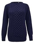 Generation Fashion New Ladies Women Long Sleeve Knitted Jumper Cable Knit Sweater Crew Neck Pullover Top Plus Size [Navy,16-18]