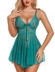 Avidlove Women V-Neck Lingerie Lace Babydoll Mesh Chemise Nightwear Outfits Blue