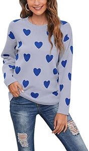 shermie Women's Cute Heart Knitted Sweater Long Sleeve Crew Neck Casual Pullover Sweaters, Grey C, Large