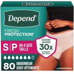 Depend Fresh Protection Adult Incontinence Underwear for Women (Formerly Depend Fit-Flex), Disposable, Maximum, Small, Blush, 80 Count (2 Packs of 40),Packaging May Vary