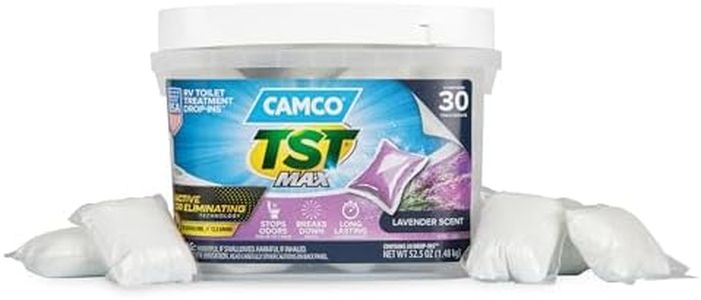 Camco TST MAX RV Toilet Treatment Drop-INs | Control Unwanted Odors and Break Down Waste and Tissue | Septic Tank Safe | Lavender Scent | 30-pack (41553)