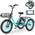 MOONCOOL Electric Tricycle for Adults, 20" Folding Electric Trike with 36V 20AH Removable Battery, 20"x3.0" Fat Tire 3 Wheel Electric Bike, Range 112KM, Aluminum Adult Tricycle with Differential