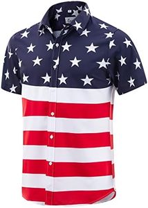EUOW Men's Hawaiian Shirt Short Sleeves Printed Button Down Summer Beach Dress Shirts, Patriotic-red, Large