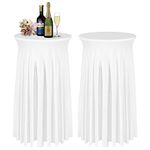 BDDC Cocktail Table Covers - 2 Pack 24"x 43" White Cocktail Table Tablecloth with Natural Wavy Round Table Skirt Fitted High Top Table for Bar Wedding Party Banquet