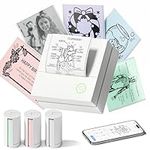 TYPONOS Sticker Printer, PM290 Mini Printer, Bluetooth Sticker Maker Machine with 3 Rolls Paper, Mini thermal printer for Study Notes, Journal, Lists, Pictures, DIY Gifts for School Office Home, White
