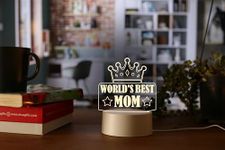 AICA World's Best Mom LED Lamp (White Color Base)| Birthday Anniversary Gift for Mom Mummy Mother in Law