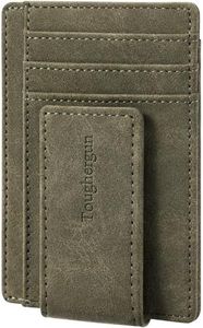 Toughergun Slim Wallet for Men RFID Blocking Money Clip, Minimalist Front Pocket Credit Card Holder, Magnetic Thin Mens Wallets with ID Window (Grass Green)