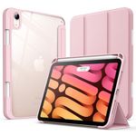 JETech Case for iPad Mini 6 (8.3-Inch 2021 Model) with Pencil Holder, Clear Transparent Back Shell Slim Stand Shockproof Tablet Cover, Auto Wake/Sleep (Pink)