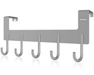 ACMETOP Over Door Hooks, Heavy Duty Over Door Hanger, Aluminum Over Door Coat Hooks Storage for Coat, Towel, Bag, Robe, Brush Finish - 5 Hooks (Matter Grey)