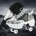 Roller Skating Shoes,Roller Shoes for Girls,Deform Roller Skate Shoes,360° Breathable Double Row Deform Wheel Skate,for Men, Beginners, (E, UK-4.5)