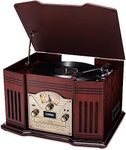 ClearClick All-in-One Turntable with 3-Speed Record Player, Bluetooth, CD, Cassette Tape, AM/FM Radio, Aux, USB, Built-in Speakers, Handmade Wooden Exterior