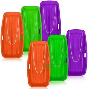 6 Pcs 35 in Plastic Snow Sled for Kids Adults Toboggan Winter Snow Sled with Pull Rope and Handles Downhill Sprinter Sleds for Kids Baby Sand Board Sleigh (Green, Purple, Orange)