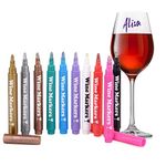 Vaci Markers Wine Glass Markers - 10 Pack | Metallic Color Pens with 2 Stencils & 8 Glass Labels | Washable & Erasable | Great for Parties, Baby Showers, Weddings or Any Occasions | For Adults