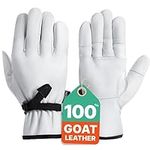 NoCry Leather Work Gloves with Reinforced Palms and Fingers and Adjustable Wrists; Made with 100% Goat Leather; Great Gardening Gloves for Men and Women; Tough Enough for Construction Work Too, Small