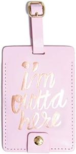 Ban.do Getaway Suitcase Tag for Travel, Pink Durable Vegan Leather Luggage Identifier, I'm Outta Here