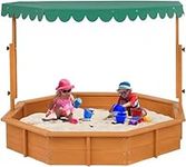 ISBA Sandbox with Lid Wood Sandbox with Cover,Toddler Sand Boxes with Canopy for Backyard Garden Octagonal Outdoor Playhouse with Adjustable Lid for Aged 3-8 Years Old