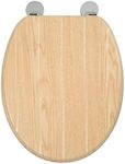 Croydex Geneva Flexi-Fix Toilet Seat Always Fits, Never Slips - Top and Bottom Fix Hinge Fittings, Rust and Stain Free Chrome Hinges, Light Oak Effect Wooden Toilet Seat, Tongue & Groove, 45 x 37.5cm