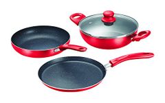 Prestige Aluminum Omega Cookware Set, 3-Piece, 1.5 Liters, Red