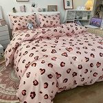 Leopard Print Duvet Cover Set Twin Size Safari Cheetah Print Comforter Cover Set Heart Leopard Bedding Set for Girls Teens Women Girly Pink Decor Africa Animal Bed Set Reversible (No Comforter)