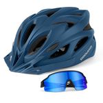 Odoland Adult Bike Helmet with Cycling Sunglasses,Bicycle Helmet Mountain Road Bike Cycling Certified Lightweight Adjustable Helmet for Men Women,Navy